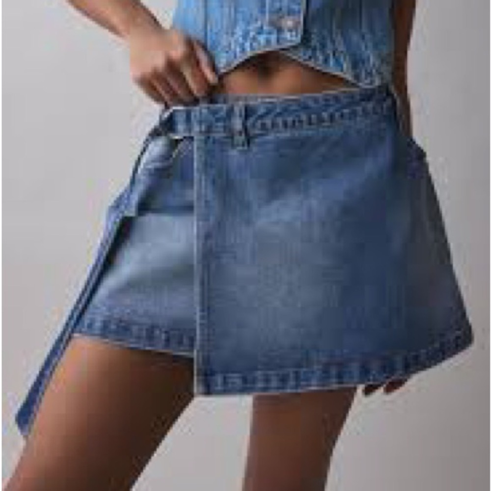 BDG Urban Outfitters Denim Wrap Mini Skirt with Belted Tie
